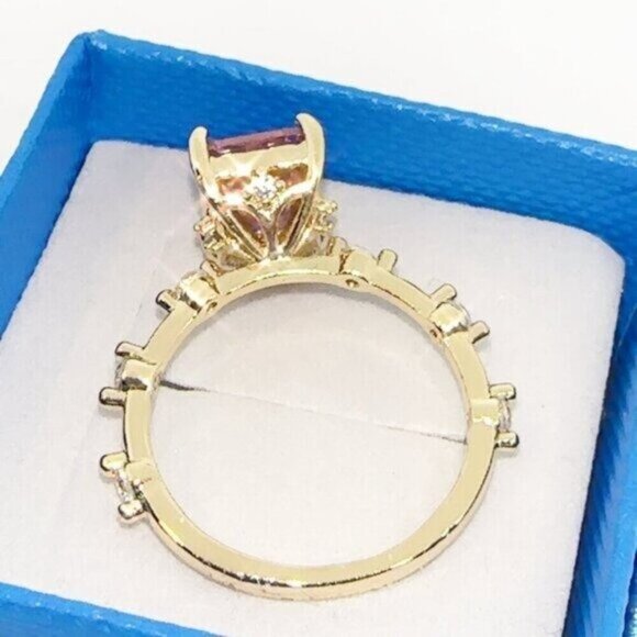 Princess Cut Pink CZ Ring – Gold Plated  Micro Inlay, Sizes 5 - Picture 5 of 5